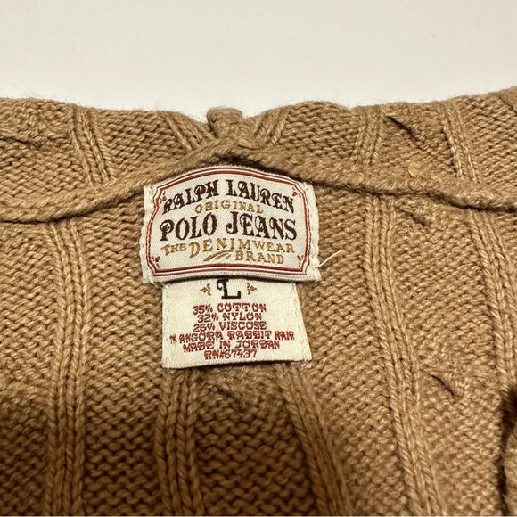 Ralph Lauren Polo Jeans Women’s Tan Cable Knit Hooded Sweater SZ L - Picture 5 of 8